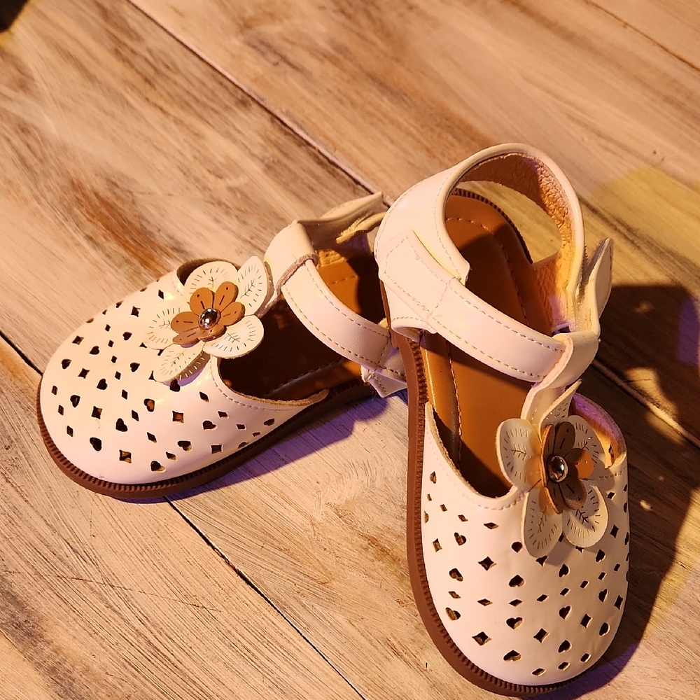 White and Brown Sandals with Perforated Design